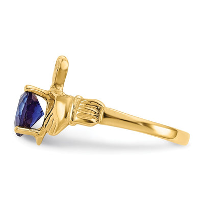 14K September CZ Birthstone Claddagh Ring