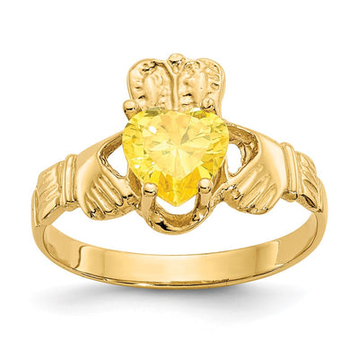 14K November CZ Birthstone Claddagh Ring