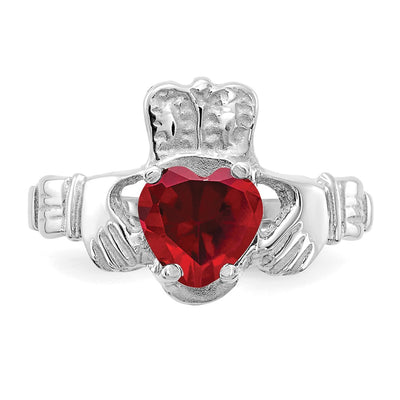 14K White Gold January CZ Birthstone Claddagh Ring