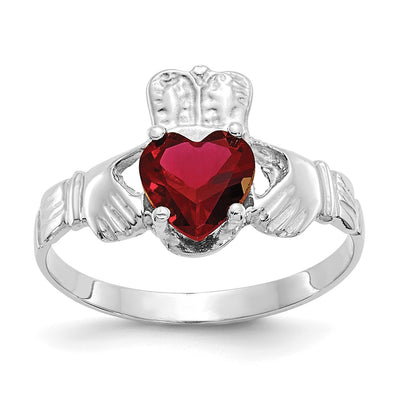 14K White Gold January CZ Birthstone Claddagh Ring