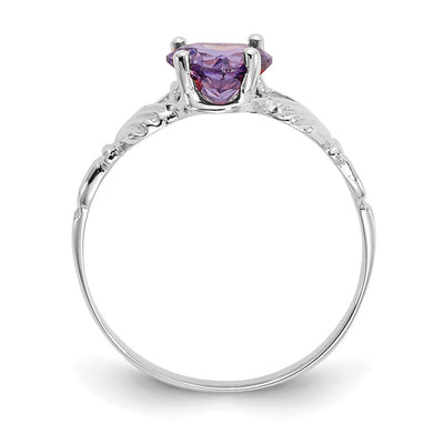 14K White Gold February CZ Birthstone Claddagh Ring