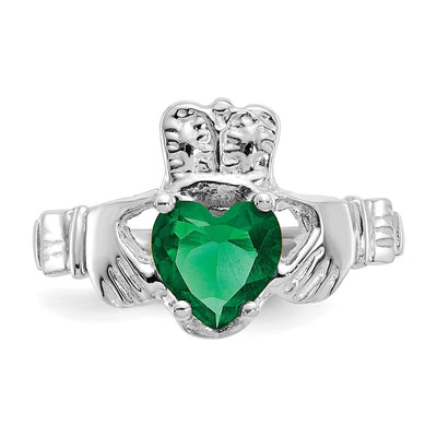 14K White Gold May CZ Birthstone Claddagh Ring