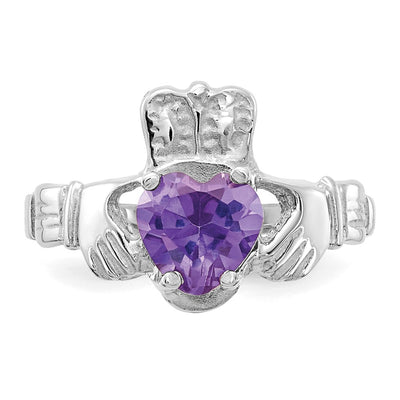 14K White Gold June CZ Birthstone Claddagh Ring