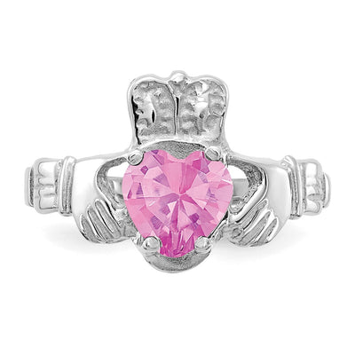 14K White Gold October CZ Birthstone Claddagh Ring