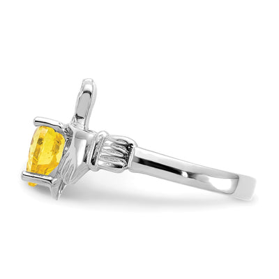 14K White Gold November CZ Birthstone Claddagh Ring