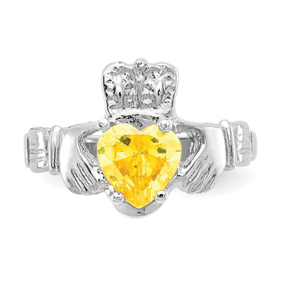 14K White Gold November CZ Birthstone Claddagh Ring