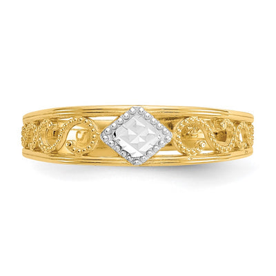 14K & Rhodium Diamond-Cut Toe Ring