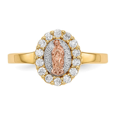 14K Two-tone w/White Rhodium CZ Lady of Guadalupe Ring