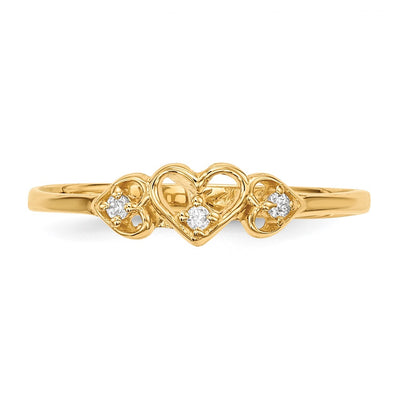 14K CZ 3-Hearts Ring