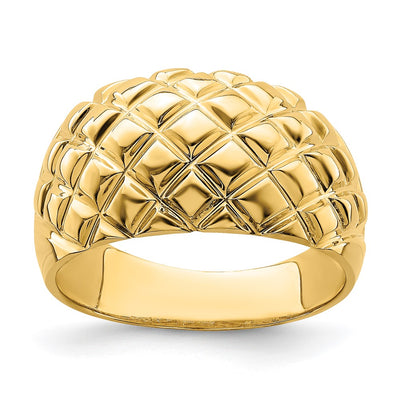 14K Polished Basket Weave Pattern Ring