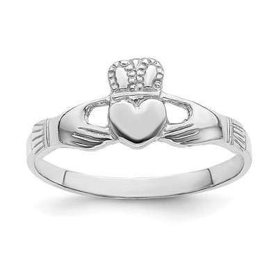 14K White Gold Polished Claddagh Ring