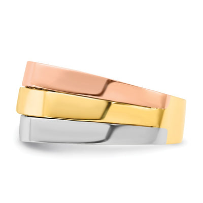 14K Tri-Color Contemporary Flat Top Band