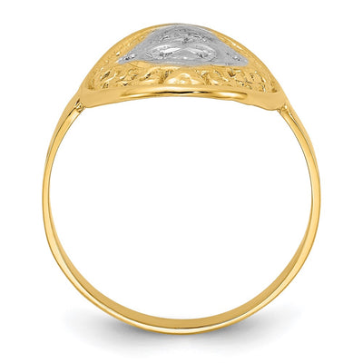14K w/Rhodium Oval Shield and Hearts Ring