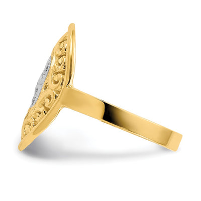 14K w/Rhodium Oval Shield and Hearts Ring