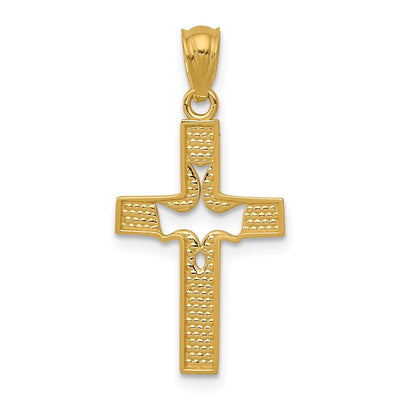 14K Dove Cross Pendant, 26 x 13mm