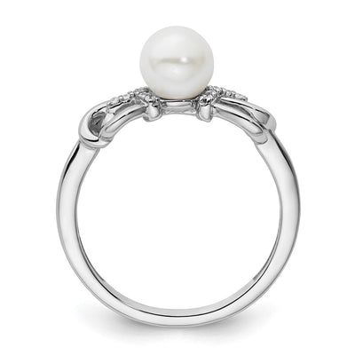 14K White Gold Polished Diamond and Pearl Fashion Ring
