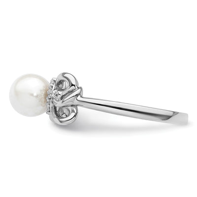 14K White Gold Polished Diamond and Pearl Fashion Ring