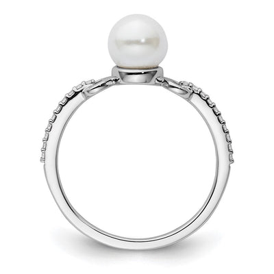 14K White Gold Polished Diamond and Pearl Fashion Ring