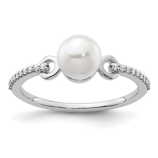 14K White Gold Polished Diamond and Pearl Fashion Ring (Style RM10188-008-WAA)