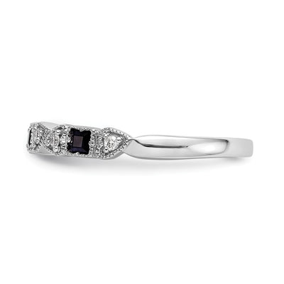 14K White Gold Heart Design 1/10 carat Diamond and Blue Sapphire Complete Band