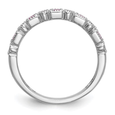 14K White Gold 1/10 carat Diamond and Pink Sapphire Complete Band