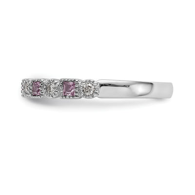 14K White Gold 1/10 carat Diamond and Pink Sapphire Complete Band
