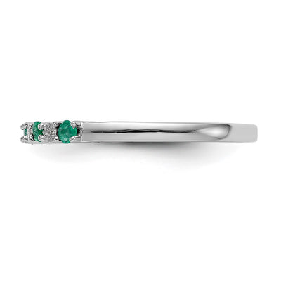 14K White Gold .01 carat Diamond and Emerald Complete Band