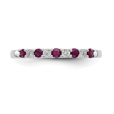 14K White Gold .01 carat Diamond and Ruby Complete Band