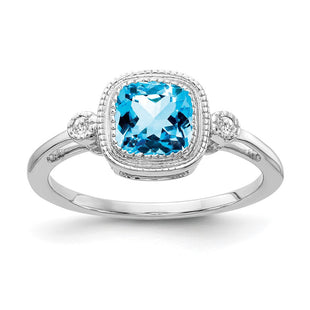 14k White Gold Cushion Blue Topaz and Diamond Ring (Style RM3665-BT-003-WA)