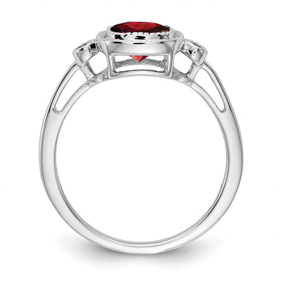 14K White Gold Cushion Garnet and Diamond Ring