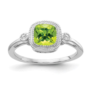 14k White Gold Cushion Peridot and Diamond Ring (Style RM3665-PE-003-WA)