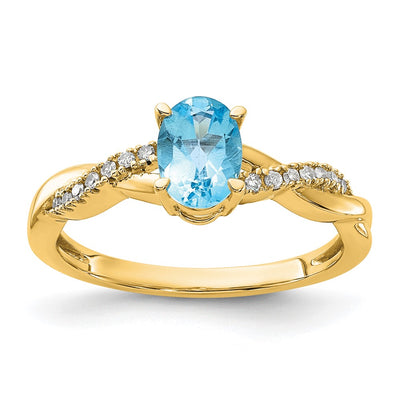 14K Oval Blue Topaz and Diamond Ring