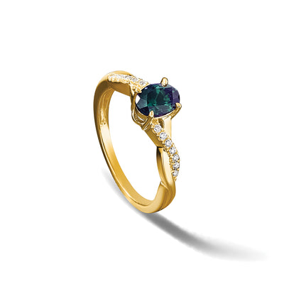 14K Oval Created Alexandrite and Diamond Ring
