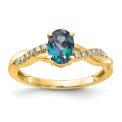 14K Oval Created Alexandrite and Diamond Ring