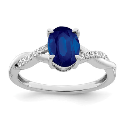 14K White Gold Oval Sapphire and Diamond Ring