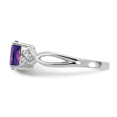 14K White Gold Checkerboard Amethyst and Diamond Ring