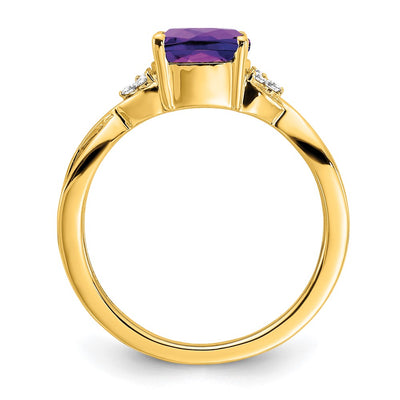 14K Checkerboard Amethyst and Diamond Ring