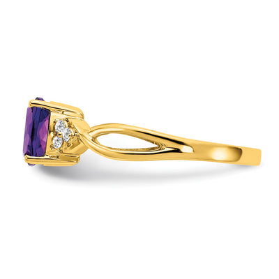 14K Checkerboard Amethyst and Diamond Ring