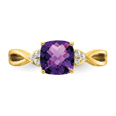 14K Checkerboard Amethyst and Diamond Ring