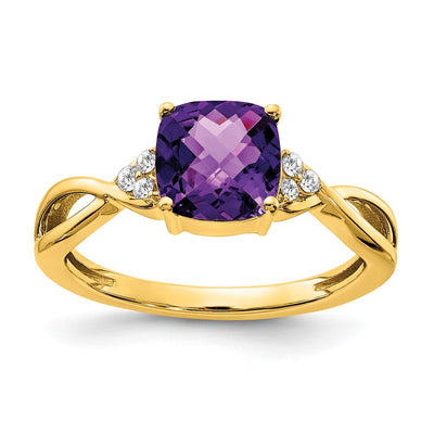 14K Checkerboard Amethyst and Diamond Ring