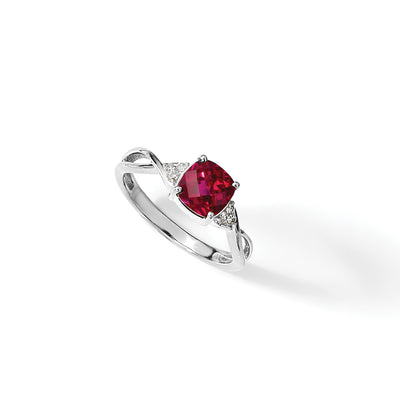 14K White Gold Checkerboard Created Ruby and Diamond Ring