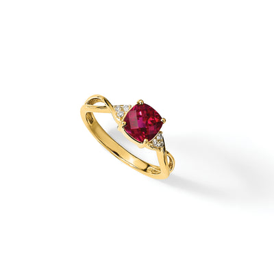 14K Checkerboard Created Ruby and Diamond Ring