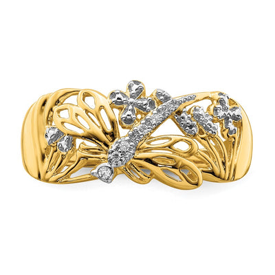 14K Rhodium Diamond Dragonfly Ring
