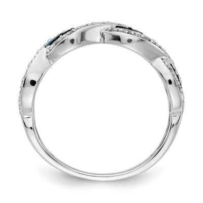 14K White Gold White and Blue Diamond Twist Ring