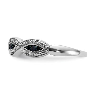 14K White Gold White and Blue Diamond Twist Ring