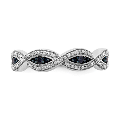 14K White Gold White and Blue Diamond Twist Ring