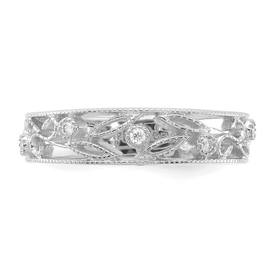 14K White Gold Flower Vine Design Diamond Ring