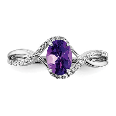 14K White Gold Oval Amethyst and Diamond Twist Ring