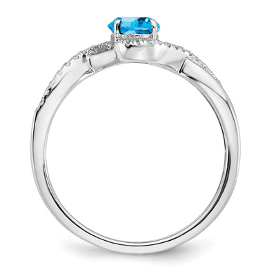 14K White Gold Oval Blue Topaz and Diamond Twist Ring
