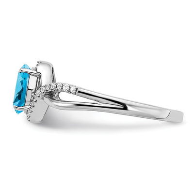 14K White Gold Oval Blue Topaz and Diamond Twist Ring